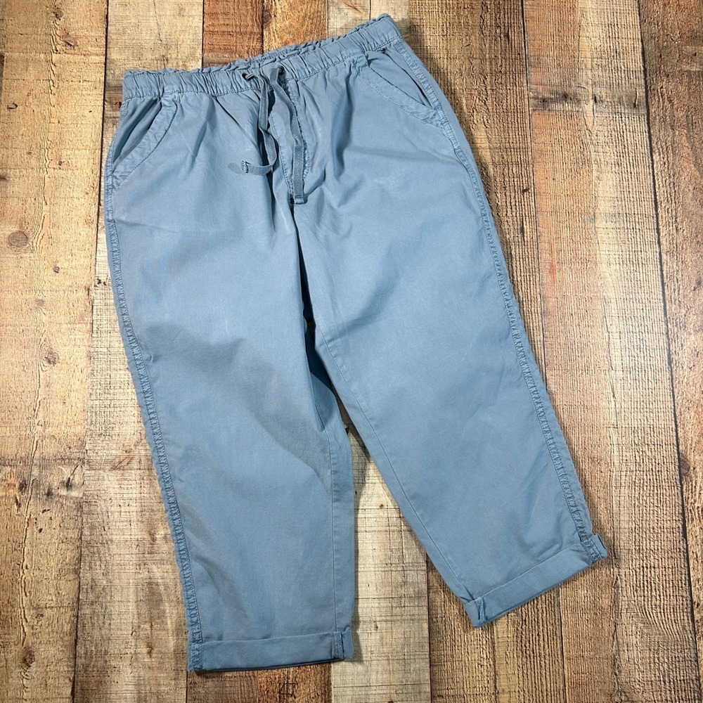 Sonoma Blue Gray Cotton Stretch Elastic Waist Crop Pants Petite Medium PM Cuffed